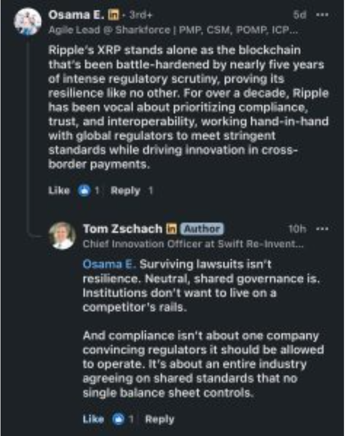 SWIFT高管引发争论，称瑞波币的合法生存并不是实力的证明